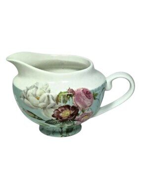 Stechcol Gracie Bone China Creamer Aqua Pink Rose Design Cottagecore Classic